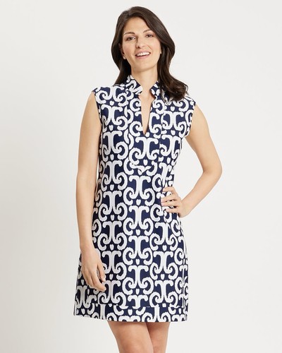 Jude Connally Small Kristen Tunika Kleid - JC Ikat Navy Weiß - Stretch - USA