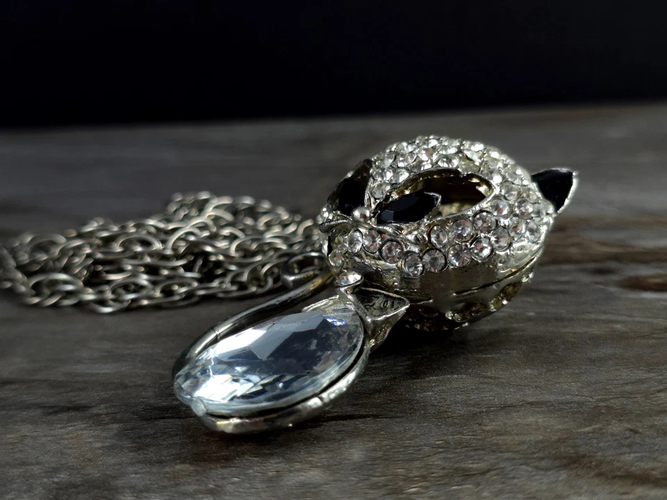 Anhänger Katze Metall Glasstein Strass 3D XXL Modeschmuck Kette - umwerfend - Bild 3 von 4