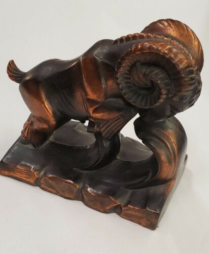 Single Antique Art Deco Metal Bookend - BIG HORN SHEEP - Picture 1 of 6