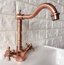 Red Copper Bathroom Basin Faucet Double Cross Handles Deck Mount Mixer Tap
