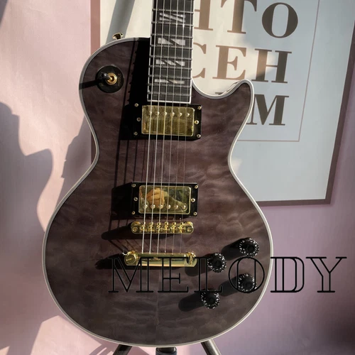 Supreme Translucent Black LP Electric Guitar Custom Quilted Maple Top Mahogany