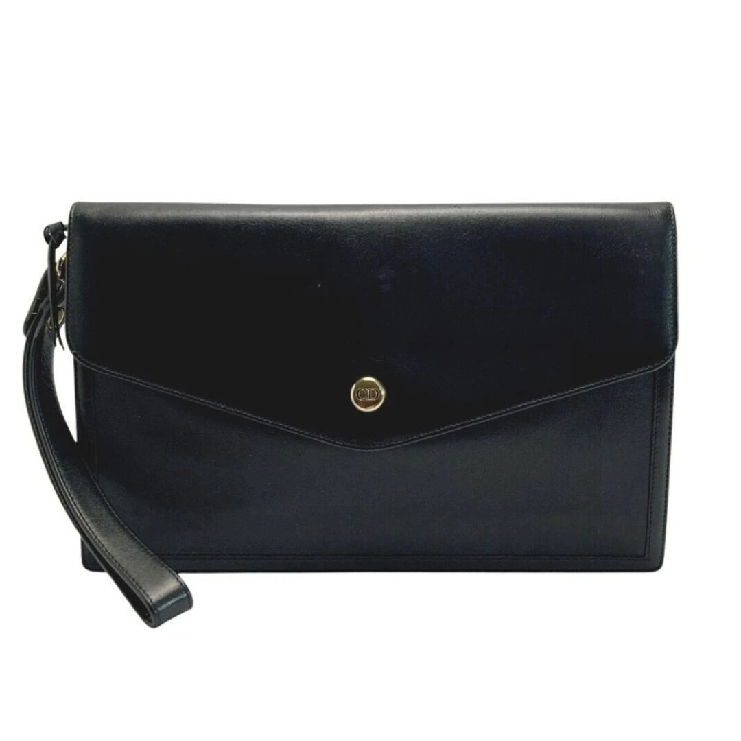 Sac pochette Christian Dior logo CD cuir noir