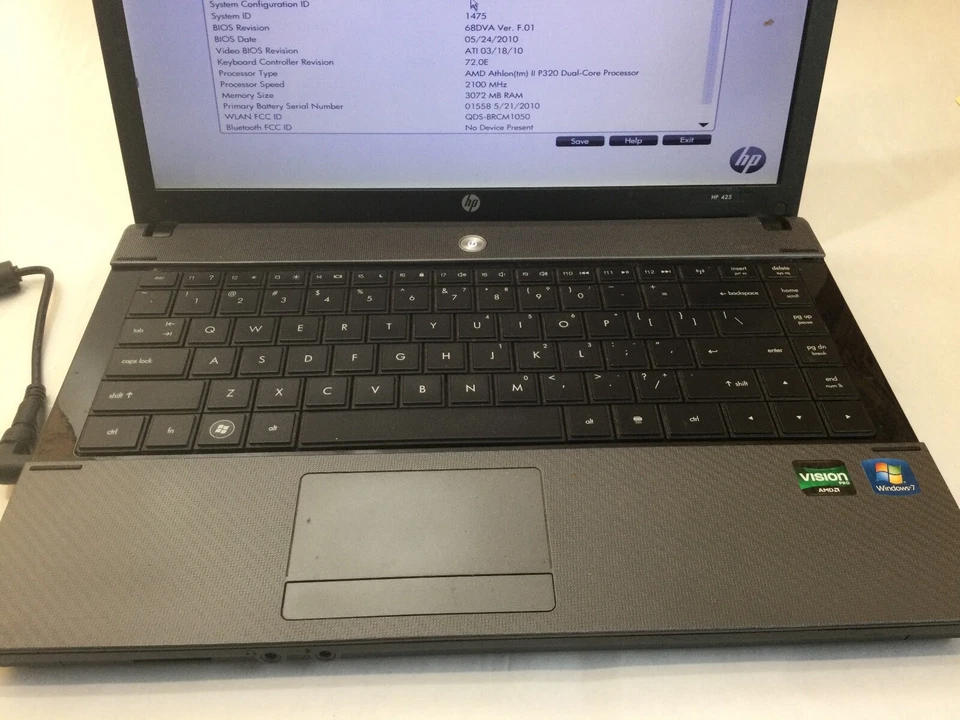 HP 425 - AMD ATHLON II P320 - 3GB RAM - BOOTS TO BIOS - READ DESCRIPTION - BB!!! - Image 3 of 4