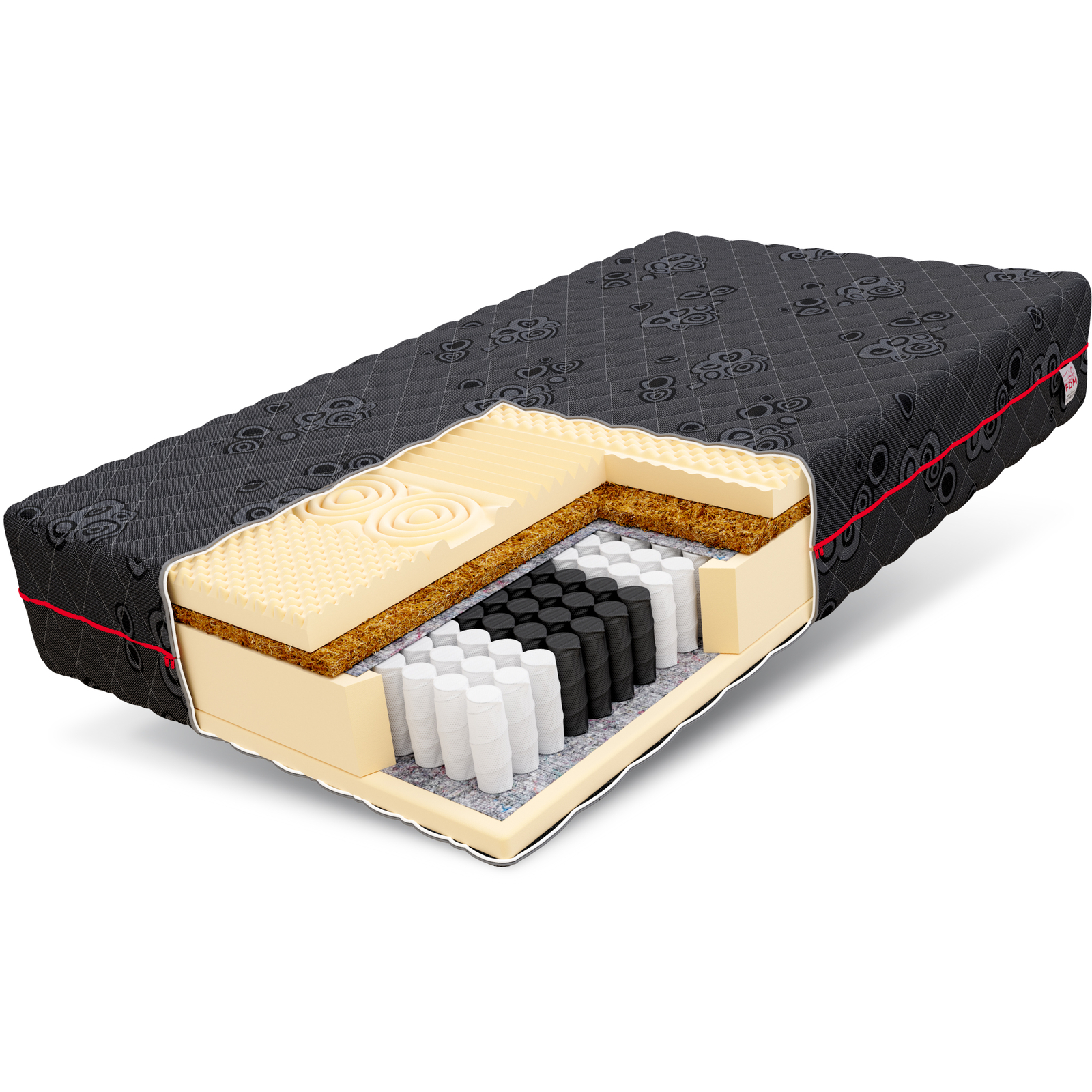 Matratze 80x200 Taschenfederkern DARK 7 Zonen H3 Kokos HR-Schaum Massage 24 cm