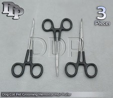 3 Dog Cat Pet Grooming Hemostat Hair Puller 5" Black Dep Handle Curved
