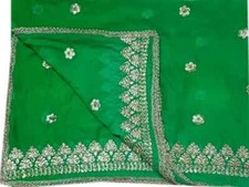 Green Vintage Dupatta Georgette Heavy Sequined Long Stole Wrap scarf Hijab