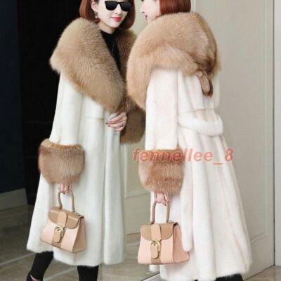 Winter New Luxury Women Faux Fox Fur Collar Jacket Mink Fur Long Warm Coat 