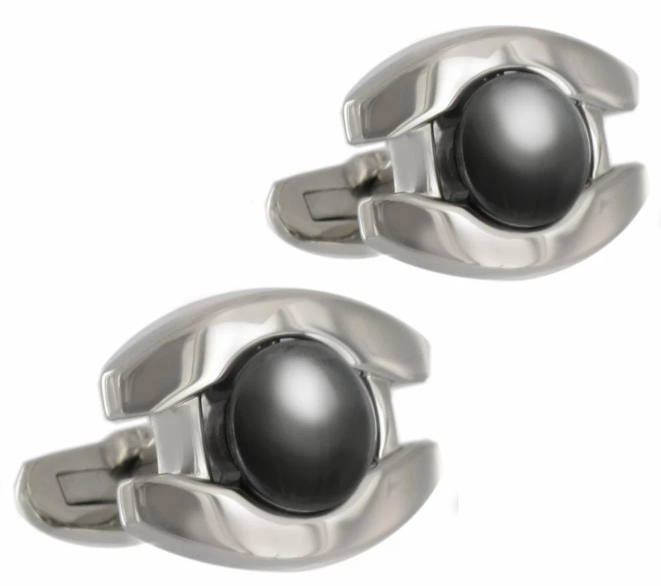Rochet Hematite Cufflinks Whaleback Stainless Steel Round - Image 2 of 3