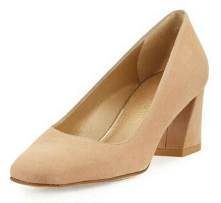 Stuart Weitzman MaryMid Suede Pumps Women s 9.5 Bisque Closed Toe Block Heel