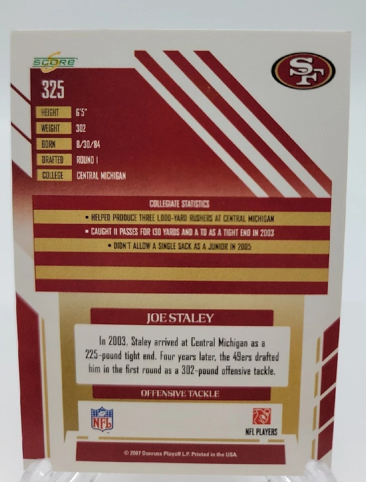 Joe Staley 2007 Score #325 Rookie Card RC San Francisco 49ERS ALTERNATIVE RC 👀 - Image 2 of 2
