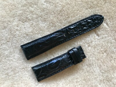 22mm/18mm Black Alligator Crocodile Embossed Leather Watch Strap Band