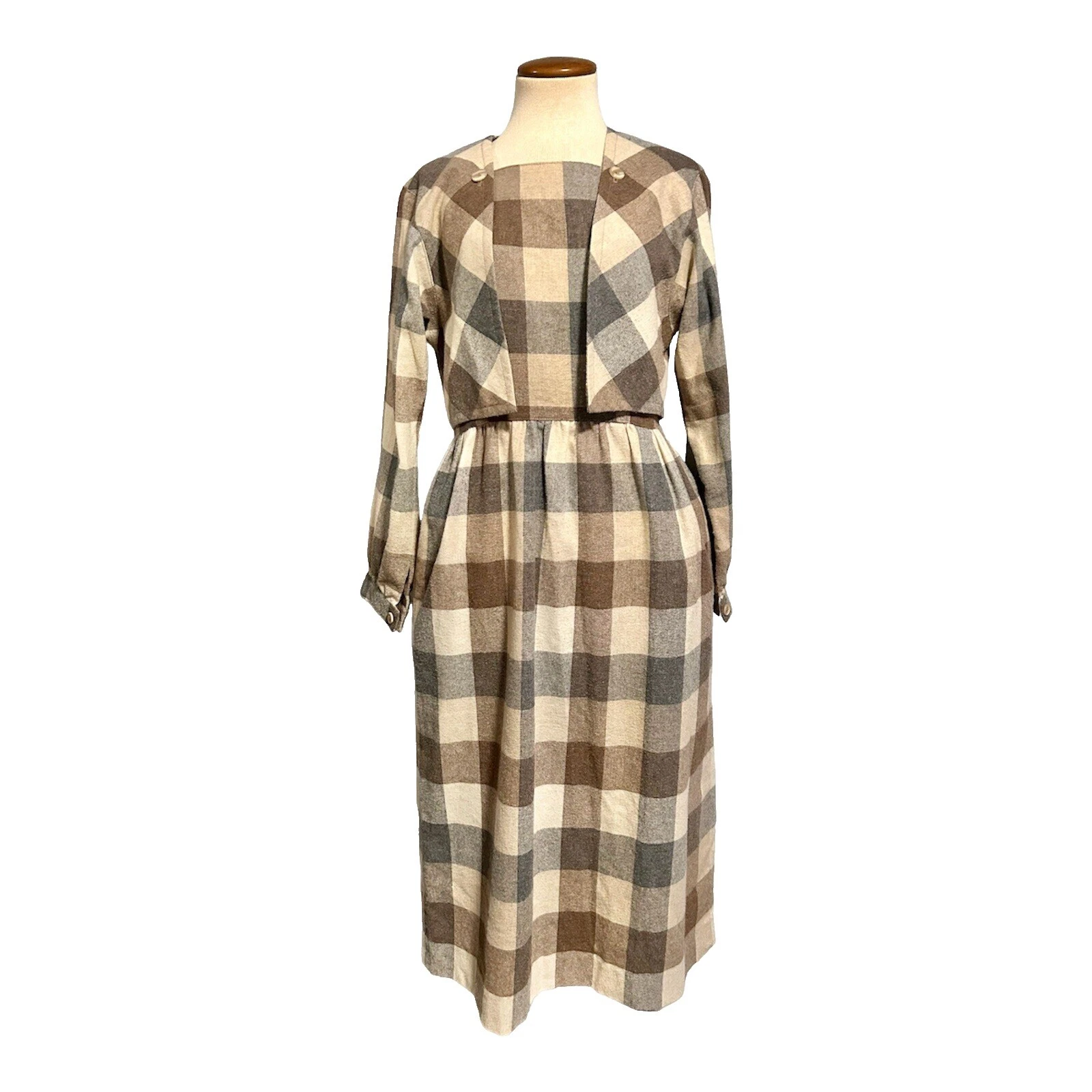 Коричневые винтажные женские платья из 100% шерсти