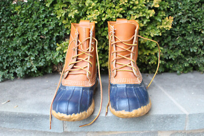 LL BEAN Womens 6M Navy Brown Leather Classic 8 Inch Unlined  display picture 1