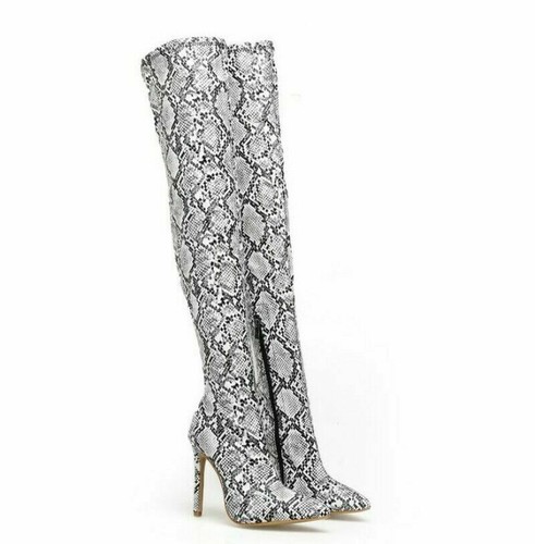 Women Thigh High Boots Snakeskin 