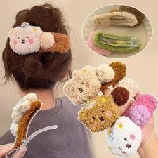 Plush Pudding Bear and Duckbill Clip Creative Cute Unique Hair Accessories^