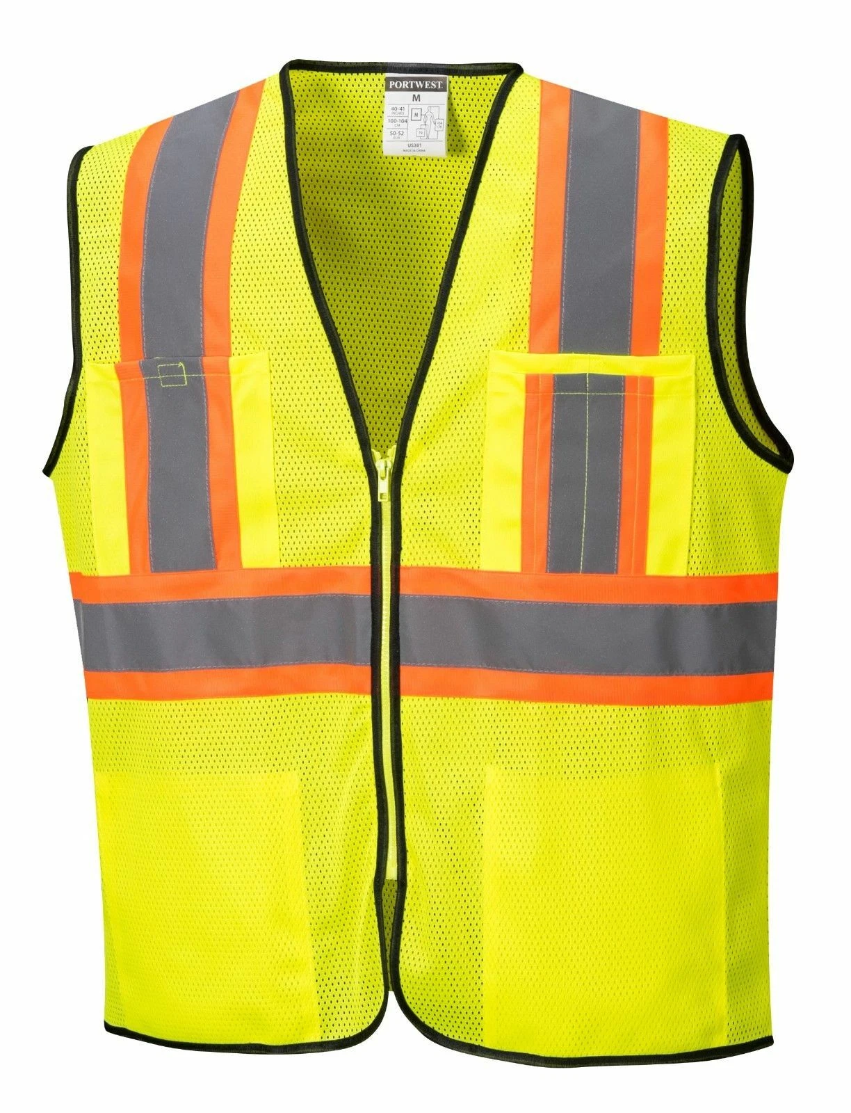 Portwest US381 Frisco Hi-Vis Contrast Reflective Safety Mesh Zipper Vest ANSI image 6