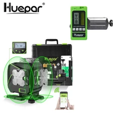 Huepar 12 Lines Green Beam Self Leveling Laser Level with LCD Screen + Receiver