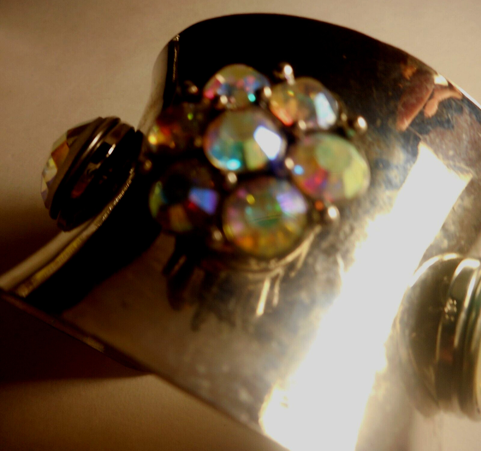 Silvertone Snap Button Wide Concave Cuff Bracelet… - image 3