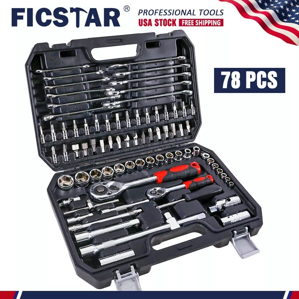 78 PCS Hand Tool Sets Car Repair Tool Kit Set Box for Home Socket Wrench Set  1/4