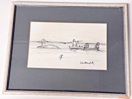 Dessin original Robert Mayokok art inuit esquimau signé et encadré