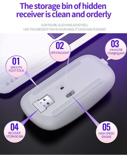Wiederaufladbare USB Wireless RGB LED Maus für Tablet PC Andoid iPad NEU - Bild 4 von 6