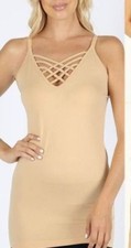 Zenana Tank Top Cage Cami Adjustable Strap Seamless Sand S/M L/XL 1X/2X 2X/3X