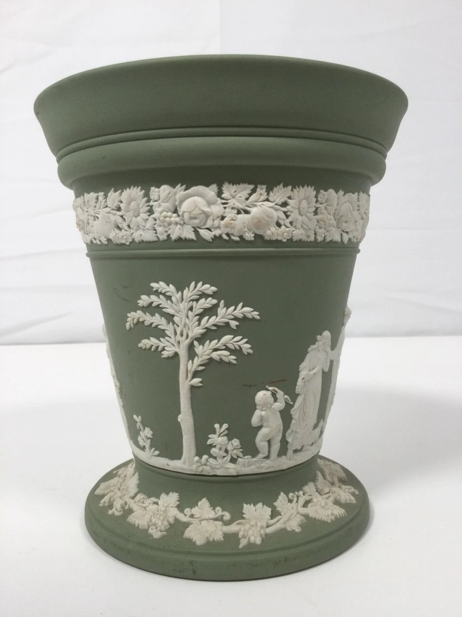 Wedgwood Jasperware Green Flower Vase 6.5