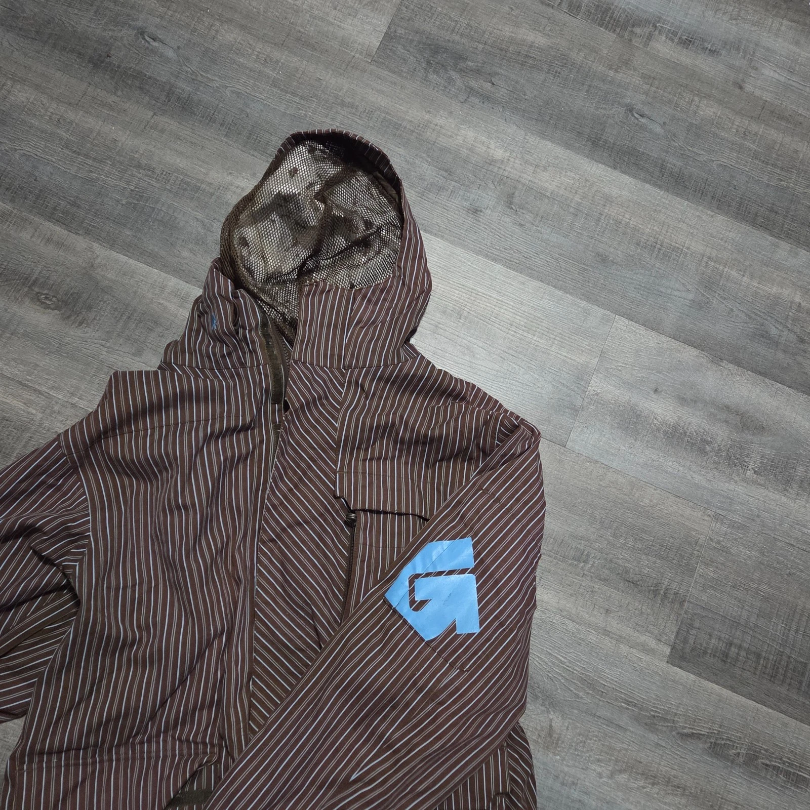 BURTON Men's Medium White Collection Ski Snow Board Jacket Brown Blue Hooded EUC