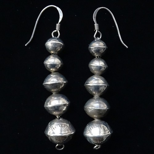 Vintage Native American Navajo Pearls Pierced Earrings Bench Beads Sterling 2.25