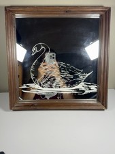 Vintage Swan Wall Mirror 13x13 White Bird Rustic Wood Frame Country Decor