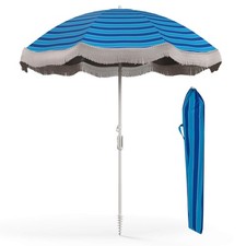 Outdoor 6.5 FT Fringe Patio Umbrella w/ Carrying Bag Push Button Tilt for Garden