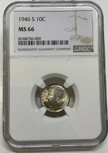 1946-S Roosevelt Dime 10c NGC MS-66 Mint State Nice Toning