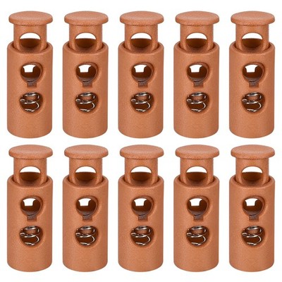 30Pcs 4mm Cord Lock Plastic Double Hole Spring Toggle Stoppers, Brown