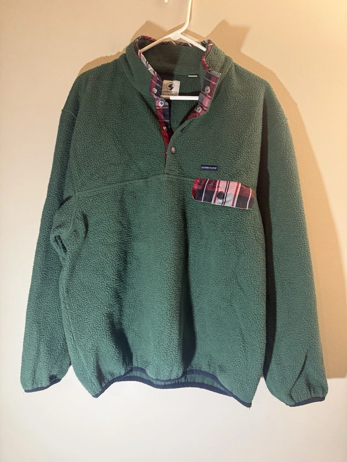 Southern Proper Jacket Mens L Green Fleece Snap Pullover Plaid Pocket Outdoor image 1