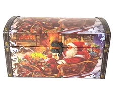 Christmas Themed Wooden Box Textured Material Covered Leatherlike Trim
