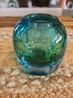 Vintage Murano Flavio Poli Seguso Sommerso Blue Green Italian Glass Vase MCM