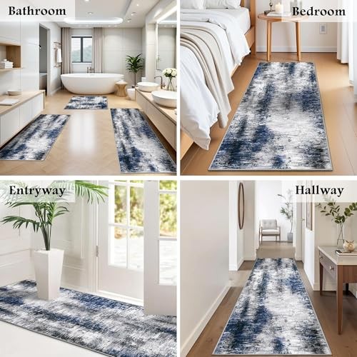  100% Non Slip Kitchen Rugs Sets of 3 Washable Kitchen Mats for Floor Abstract 