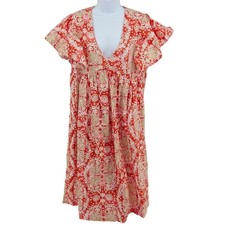 Anthropologie Maeve Printed Flutter Sleeve Babydoll Dress Medium Coastal Coral