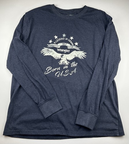 Wrangler Shirt Large A Legend in Denim Born in the USA Long Sleeve Navy Blue - Picture 2 of 8