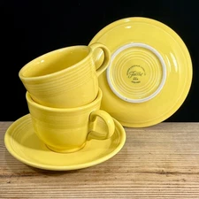Vintage Fiestaware by Homer Laughlin 2 Sets Cups/Saucers USA Sunflower EUC