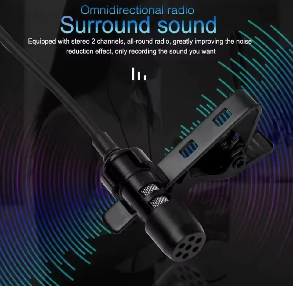 Microfono lavalier jack 3.5mm clip metallo cavo 1.5m per smartphone pc tablet - Immagine 3 di 4