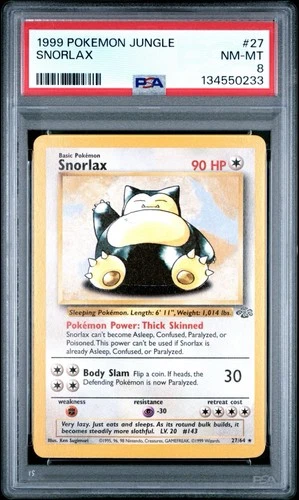 1999 Jungle Snorlax #27 Non-Holo PSA 8