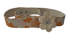 Vintage Wide Canvas Belt Cream Orange Floral w/ Rhinestone Flower Buckle Boho M