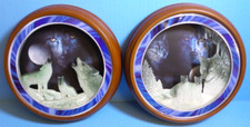 Bradford Exchange Illuminated Midnight Wolf/Spirit Moon Wall Decor 2009 Set of 2