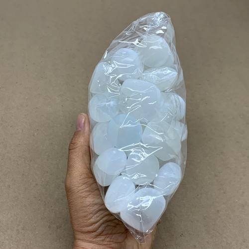 2.23 lbs, 1" x 1.4", Aprox 50pcs, Tumbled Selenite Crystals, Satin Spar, B36899 - Picture 4 of 10