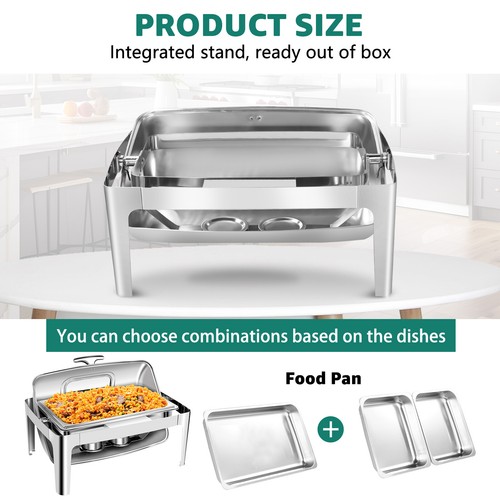 Roll Top Chafing Dish Buffet Set Stainless Steel Catering Warmer 9QT Food Warmer - Picture 6 of 8