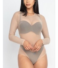 Women's Mesh Bodysuit Long Sleeve Sheer Jumpsuit Leotard Tops Underwear