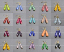 Faceted 11x27mm Multicolor Mixed Gems Teardrop Beads Gold Hook Dangle Earrings