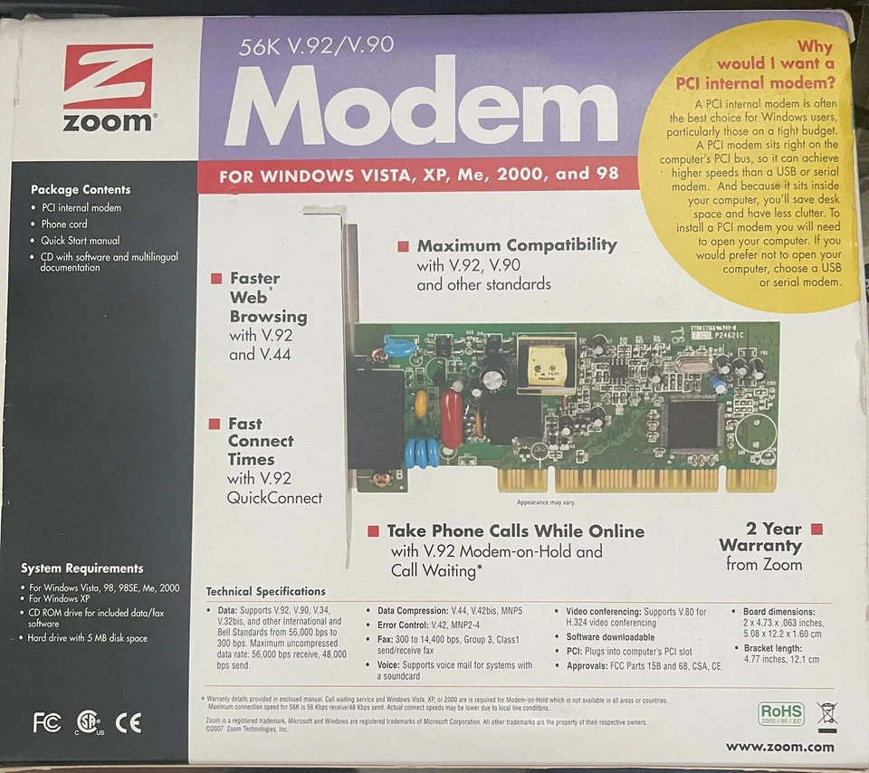 ZOOM 3030 56K  Modem  V.92/V.90 PCI INTERNAL Dialup Modem - Image 2 of 4