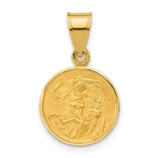 14K Yellow Gold Polished and Satin Solid St. Michael Medal Gift for Mother